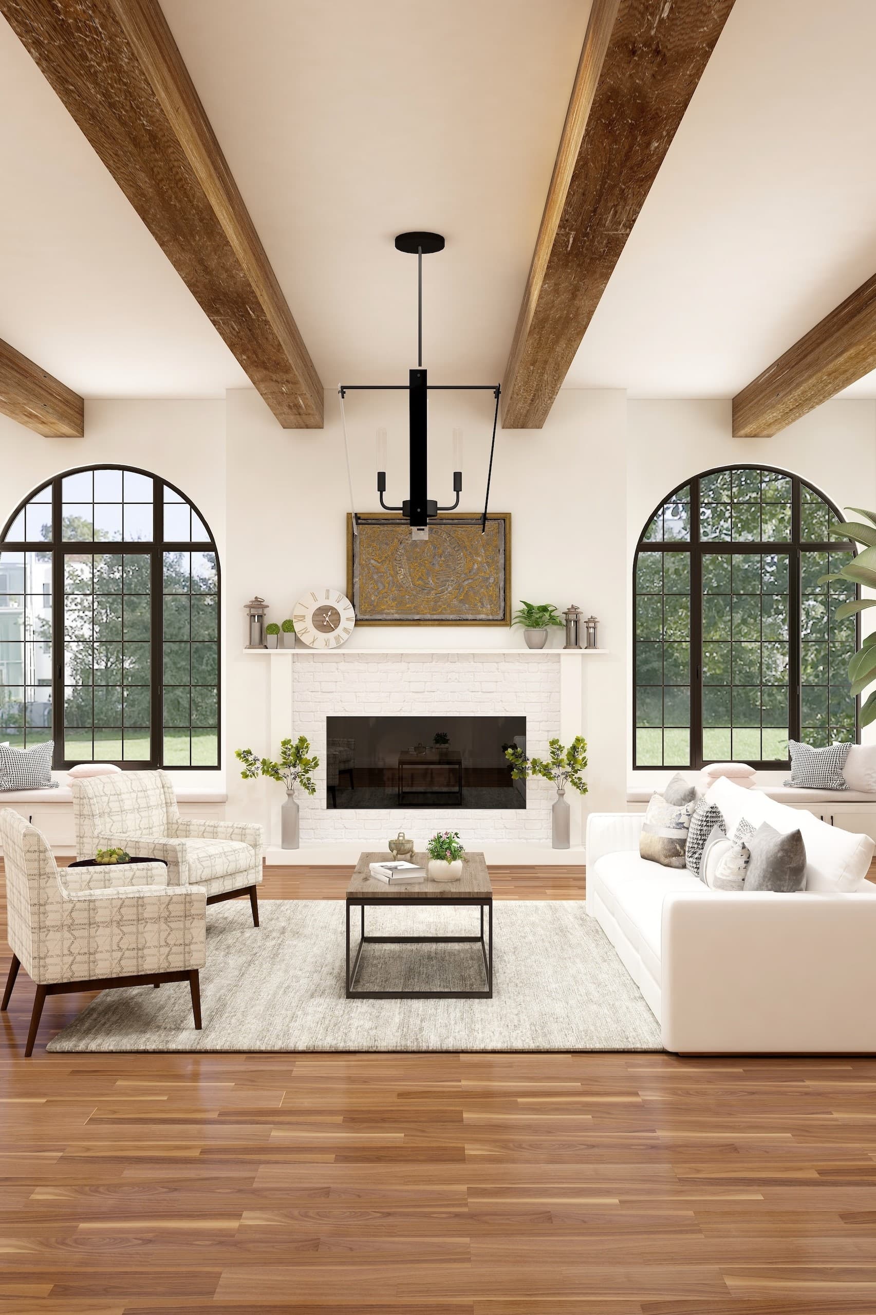 Spacious family room with home automation panel controls and ceiling surround sound