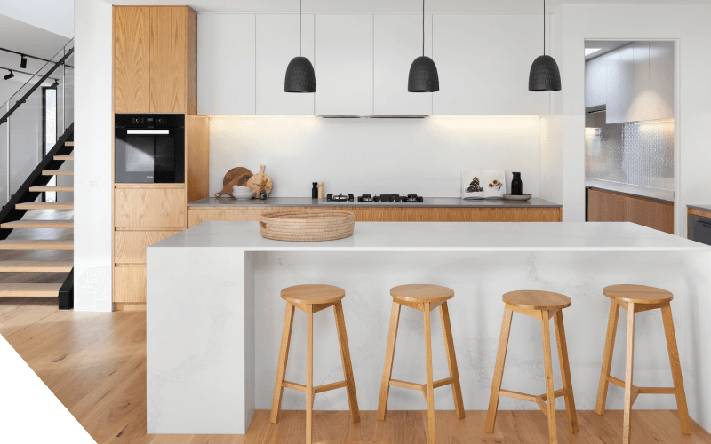 Premium smart kitchen interior showcasing integrated task lighting and automated design layout