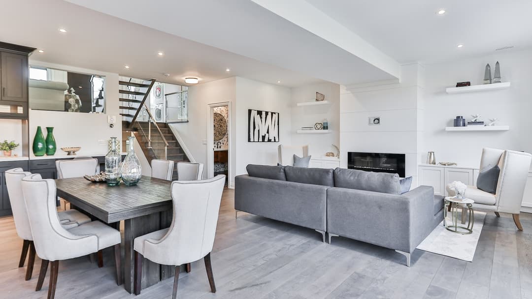 Luxury contemporary living room interior with recessed ceiling lights